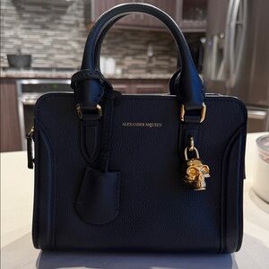 Alexander McQueen Black Satchel with Gold Skull Charm